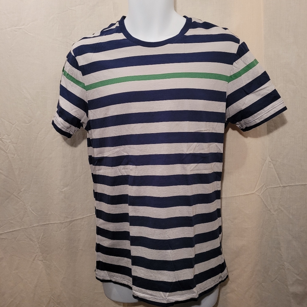 Banana Republic Navy, White & Green Striped Short Sleeve Tee